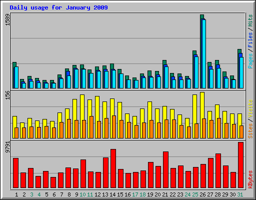 Daily usage for January 2009